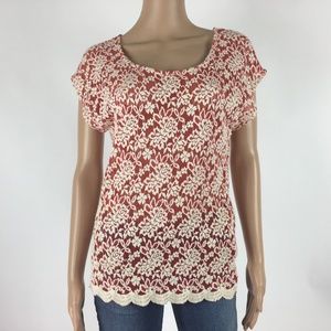 Bobeau Women's Size M Rust Off White Sheer Top